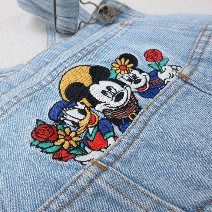 【30%OFF】古着 オーバーオール サロペット キッズ ボーイズ 子供服 90年代 90s ディズニー DISNEY ミッキー MICKEY  MOUSE ミニー 刺繍 薄紺 ネイビー デニム 23jul29