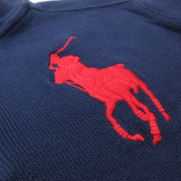 古着 ラルフローレン Ralph Lauren 長袖 ブランド ハーフジップ トップス キッズ ボーイズ 子供服 ビッグポニー 刺繍 コットン 紺  ネイビー 23oct24