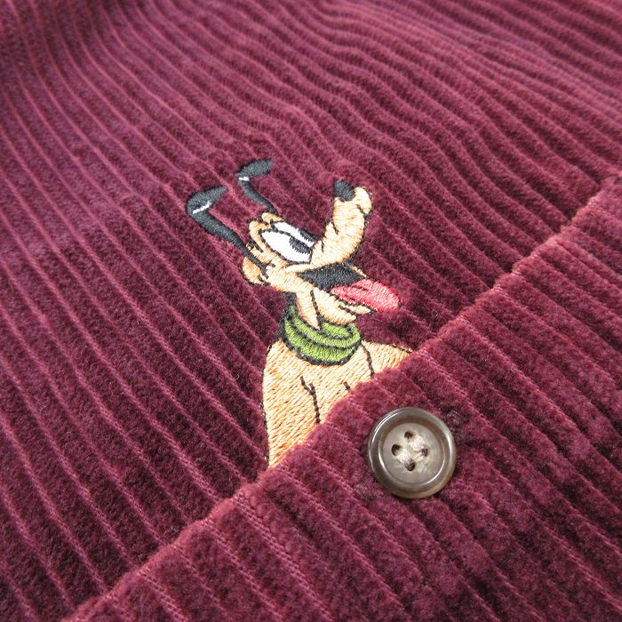 90s Disney 刺繍デニムシャツ ミッキー プルート ビッグサイズ