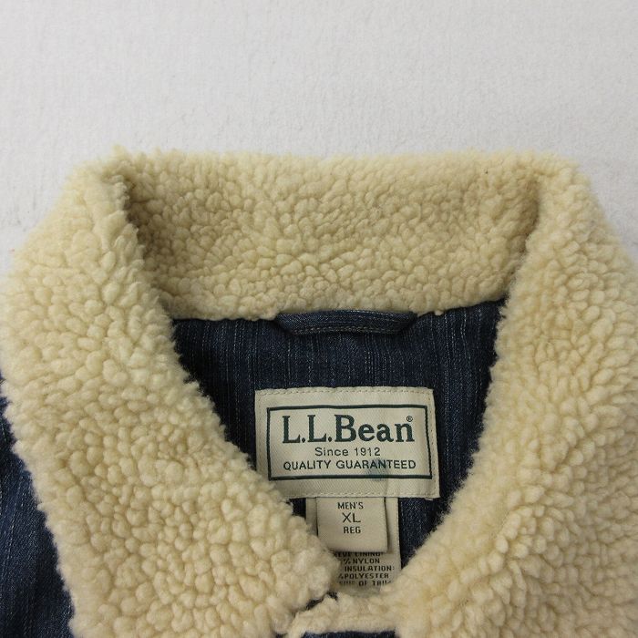 XL★古着 エルエルビーン LLBEAN 長袖 デニム ボア ジャケット ジージャン メンズ 00年代 00s 大きいサイズ コットン 紺 ネイビー  23oct19 中古 アウター Gジャン