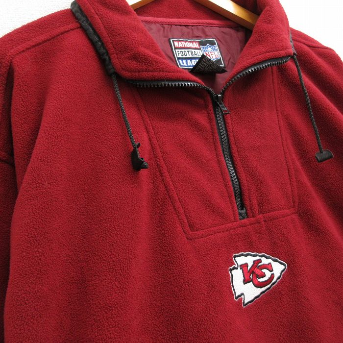 XL★古着 長袖 ハーフジップ フリース ジャケット メンズ 00年代 00s NFL カンザスシティチーフス ロング丈 赤他 レッド アメフト  スーパーボウル 23oct12 中古 アウター