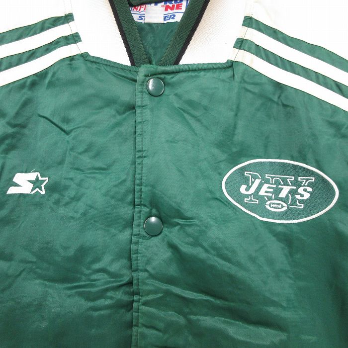 XL★古着 スターター STARTER 長袖 ナイロン ジャケット メンズ 90年代 90s NFL ニューヨークジェッツ 大きいサイズ 緑他  グリーン アメフト スーパーボウル 23nov24 中古 アウター