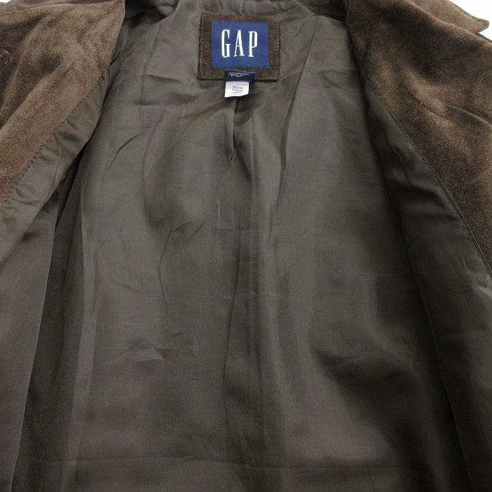 XL★古着 ギャップ GAP 長袖 スエード レザー ジャケット メンズ 00年代 00s ロング丈 こげ茶 ブラウン 23oct21 中古 アウター  革ジャン 皮ジャン