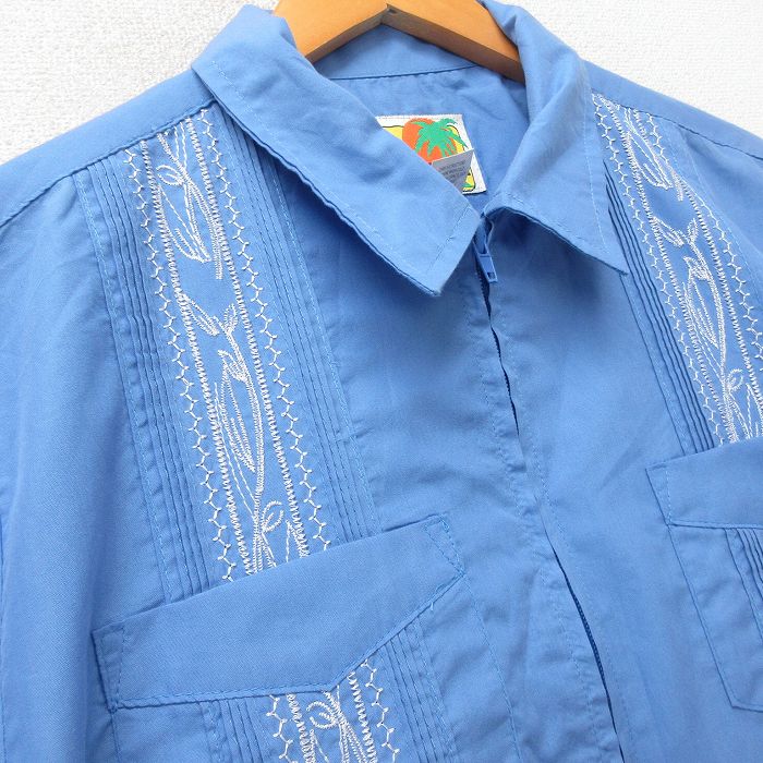 古着通販 L☆古着 半袖 フルジップ キューバ シャツ メンズ 90