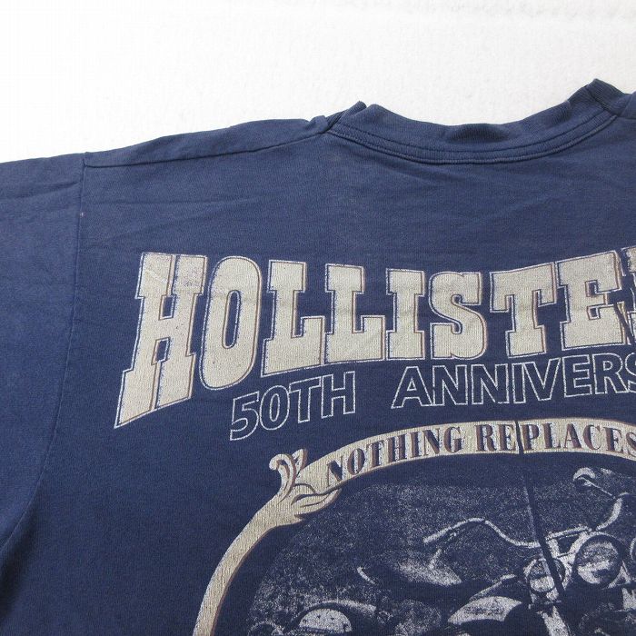 L★古着 半袖 ビンテージ Tシャツ メンズ 90年代 90s ホリスター Hollister バイク コットン クルーネック USA製 紺 ネイビー  23mar25 中古