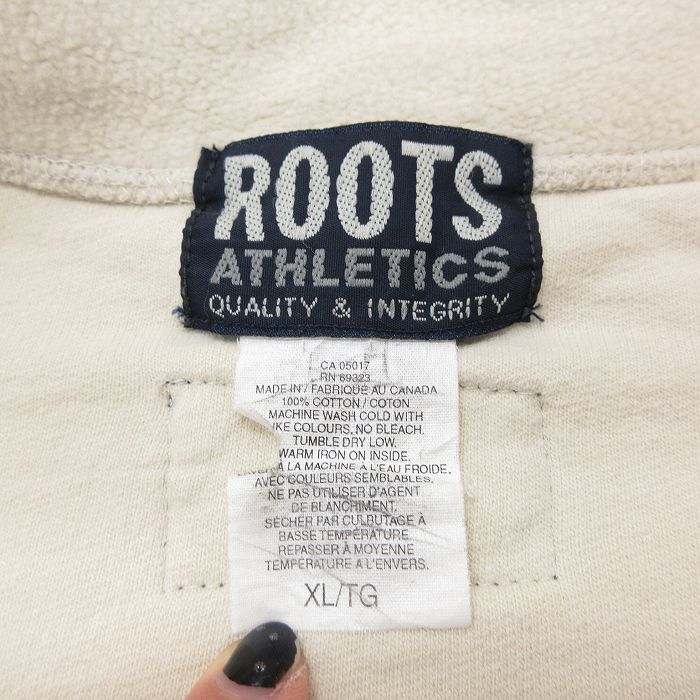 XL★古着 ROOTS 長袖 ハーフジップ トップス メンズ 90年代 90s 表起毛 大きいサイズ コットン カナダ製 薄ベージュ カーキ  23sep13 中古 スエット トレーナー