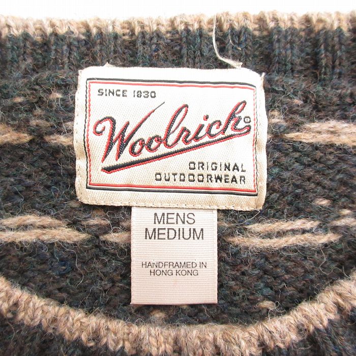 L★古着 ウールリッチ WOOLRICH 長袖 セーター メンズ 00年代 00s バーズアイ ウール クルーネック 濃グレー他 23sep28 中古  ニット トップス