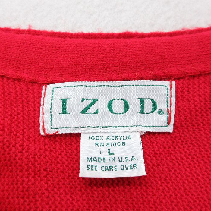 古着通販 L☆古着 IZOD 長袖 ニット カーディガン メンズ 90年代 90s