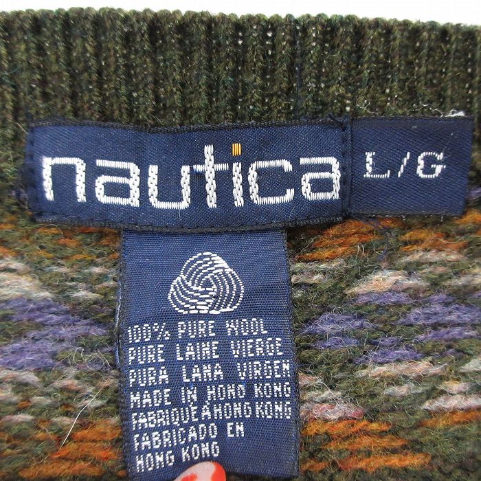 古着 90年代 ノーティカ NAUTICA 総柄 パッチワーク コットンニット