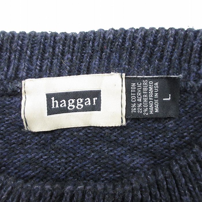 XL★古着 HAGGAR 長袖 セーター メンズ 90年代 90s クルーネック 紺系他 ネイビー 23nov24 中古 ニット トップス