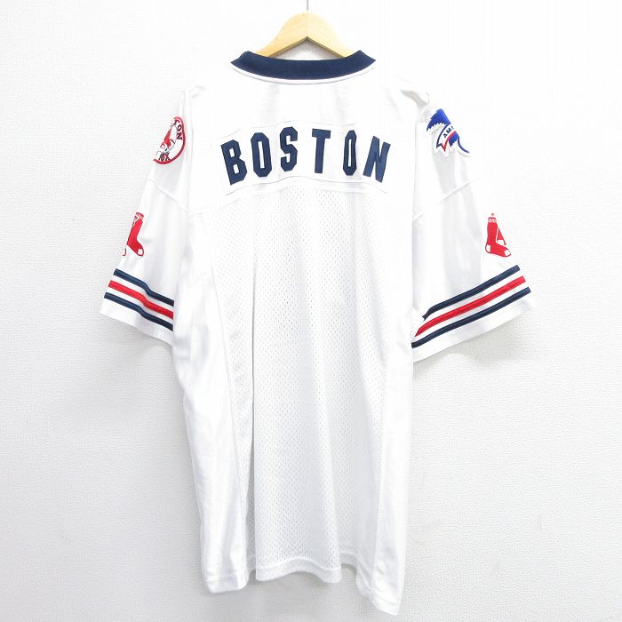 XL★古着 リー Lee 半袖 ビンテージ フットボール Tシャツ メンズ 00年代 00s MLB ボストンレッドソックス 大きいサイズ メッシュ地  Vネック 白他 ホワイト ユニフォーム ゲームシャツ メジャーリーグ ベースボール 野球 23jun13 中古