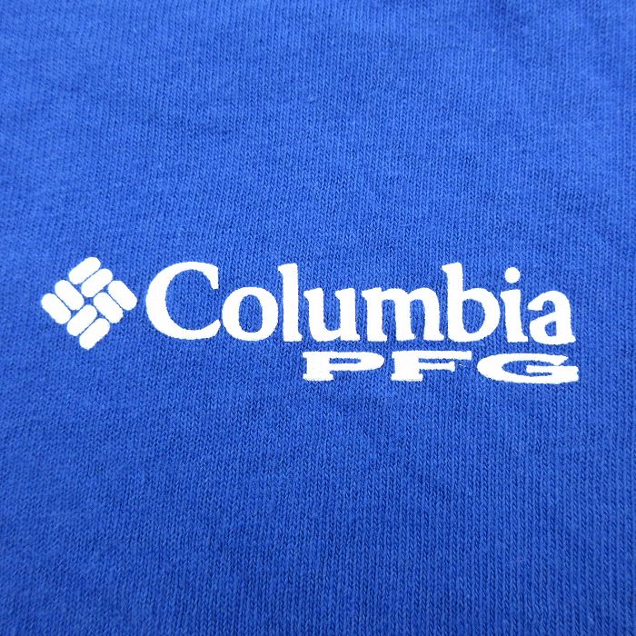 XL★古着 コロンビア COLUMBIA 半袖 ブランド Tシャツ メンズ カジキマグロ ワンポイントロゴ コットン クルーネック 青 ブルー  23mar30 中古