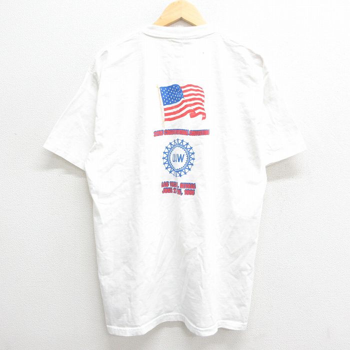 XL★古着 半袖 ビンテージ Tシャツ メンズ 90年代 90s ネバダ ミラー ビール UAW 星条旗 コットン クルーネック USA製 白  ホワイト 23mar16 中古