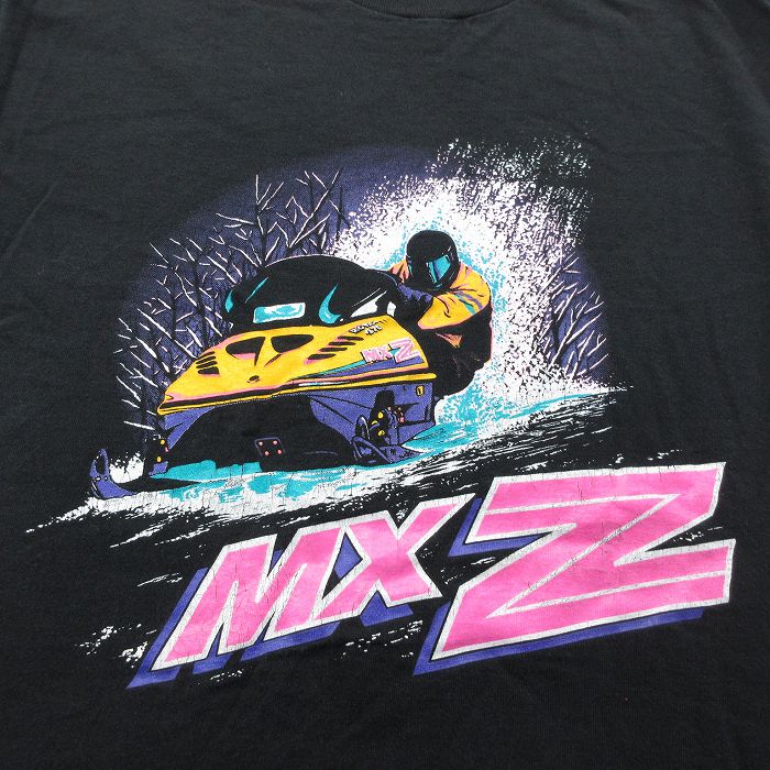 L★古着 半袖 ビンテージ Tシャツ メンズ 90年代 90s SKI-DOO スノーモービル MXZ コットン クルーネック カナダ製 黒 ブラック  23mar24 中古