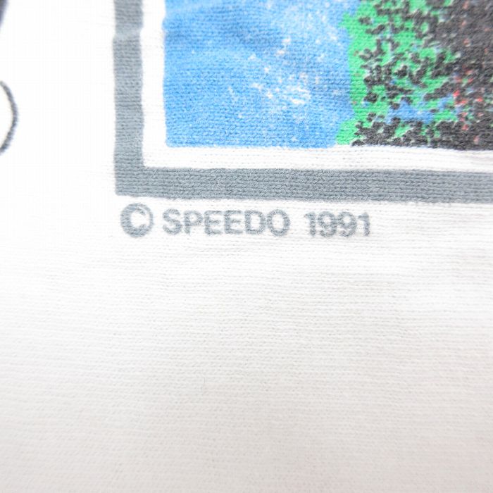 古着通販 L☆古着 スピード SPEEDO 半袖 ビンテージ Tシャツ メンズ 90年代 90s 水泳 コットン クルーネック USA製 白