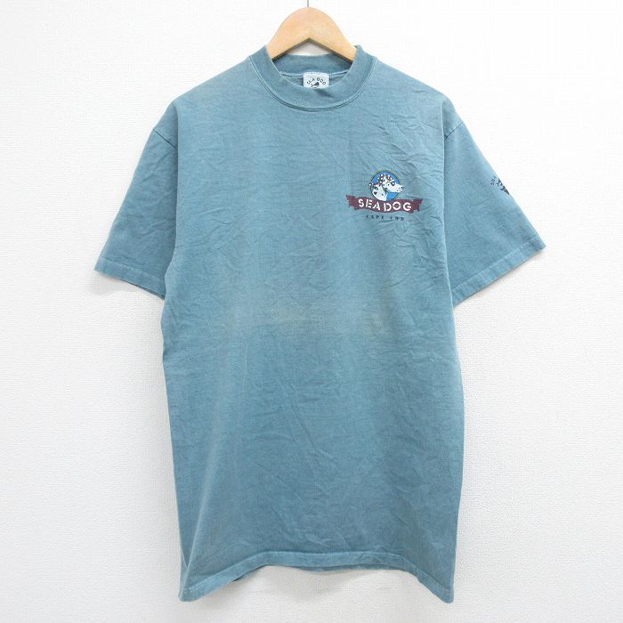 L 古着 半袖 ビンテージ Tシャツ メンズ 90年代 90s 犬 ダルメシアン Sea Dog コットン クルーネック USA製 青緑 【spe】