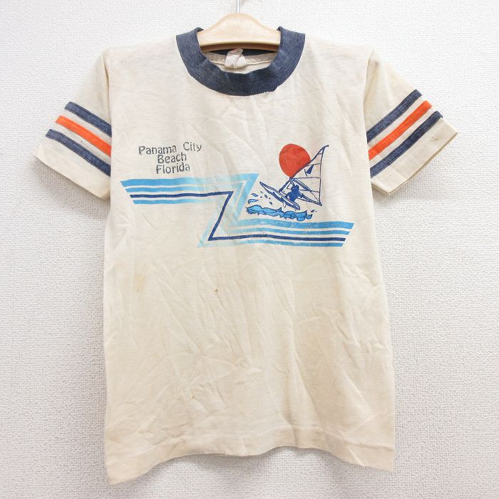 古着 半袖 ビンテージ Tシャツ キッズ ボーイズ 子供服 80年代 80s パナマシティ ビーチ ウィンドサーフィン クルーネック ベ 中古 古着