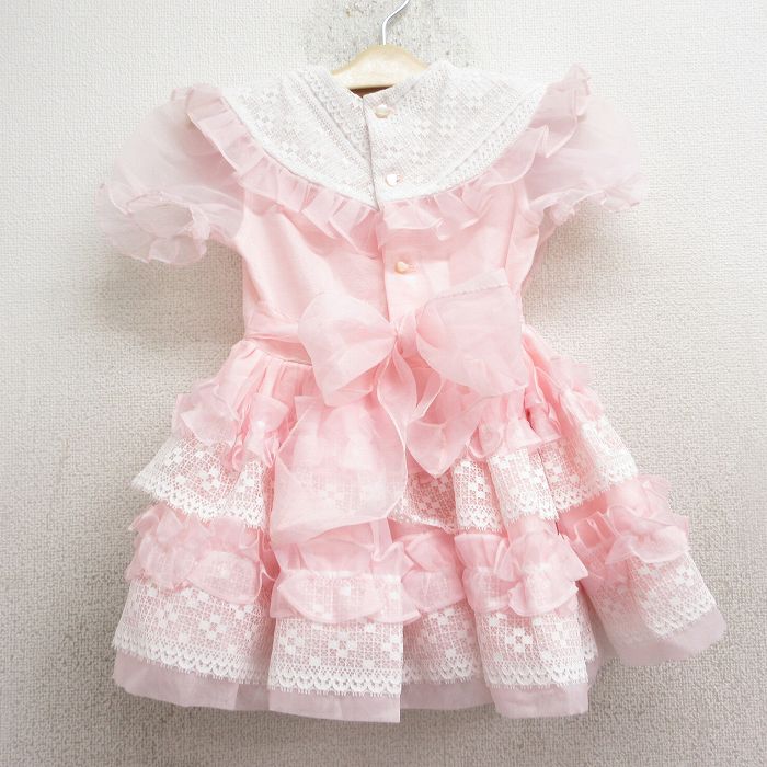 【商品番号】 lba24081460 【商品名】 古着 半袖 ドレス ワンピース キッズ ガールズ 子供服 80年代 80s フリル リボン USA製 ピンク他【spe】 【表記サイズ】 R4 【実寸
