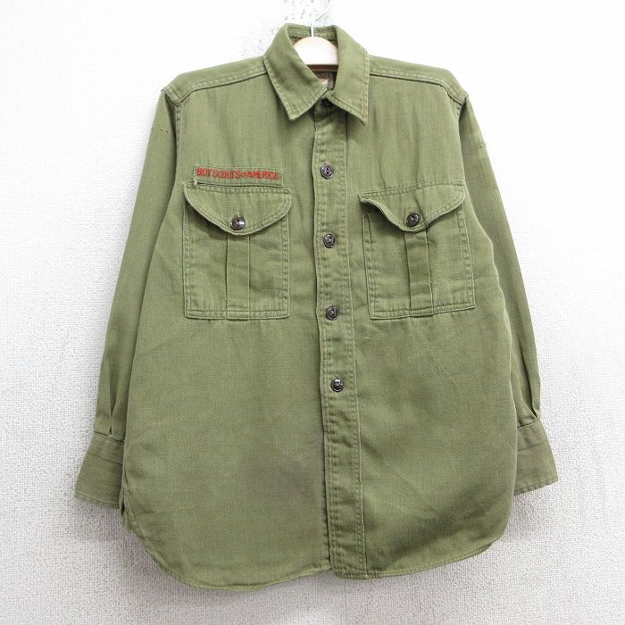 【商品番号】 lba25010225 【商品名】 古着 長袖 ビンテージ ボーイスカウト シャツ キッズ ボーイズ 子供服 60年代 60s マチ付き 濃緑系【spe】 【表記サイズ】 なし 【実寸サ