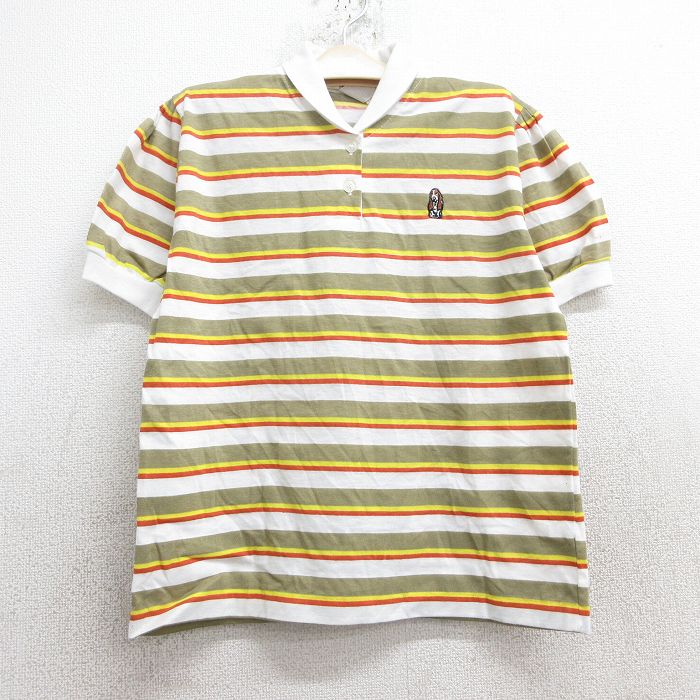 【商品番号】 lba25051181 【商品名】 古着 半袖 ポロ シャツ キッズ ボーイズ 子ども服 80年代 80s 犬 白他 ボーダー 【表記サイズ】 L 【実寸サイズ】 着丈（肩から裾）51c