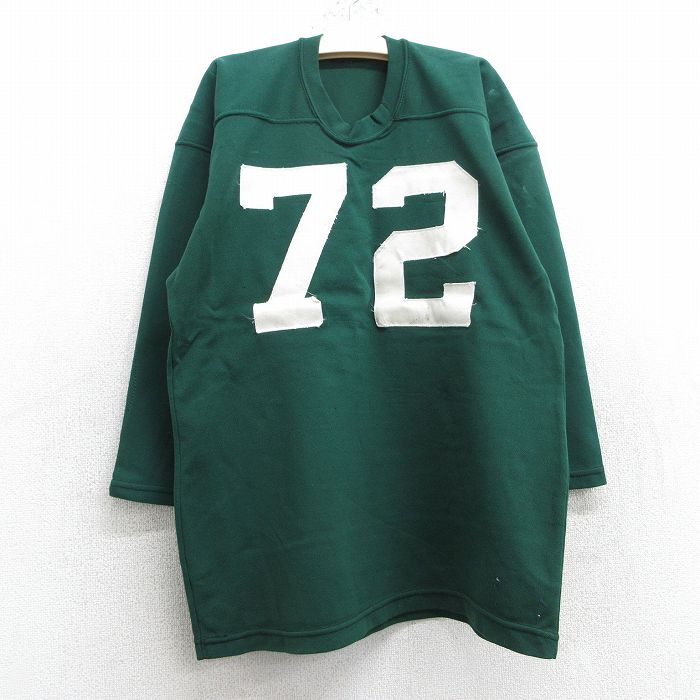 【商品番号】 lba25051196 【商品名】 古着 7分袖 ビンテージ フットボール Tシャツ キッズ ボーイズ 子ども服 80年代 80s 72 クルーネック 緑 【表記サイズ】 なし 【実寸サ