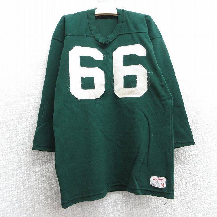 【商品番号】 lba25051197 【商品名】 古着 ウィルソン 7分袖 ビンテージ フットボール Tシャツ キッズ ボーイズ 子ども服 80年代 80s 66 クルーネック USA製 緑 【表記サ