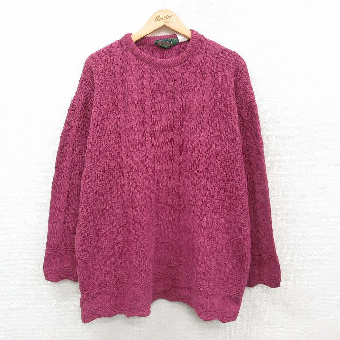【商品番号】 lkn24111696 【商品名】 古着 長袖 ケーブル セーター レディース 90年代 90s 大きいサイズ クルーネック カナダ製 紫系 【表記サイズ】 XL 【実寸サイズ】 着丈（