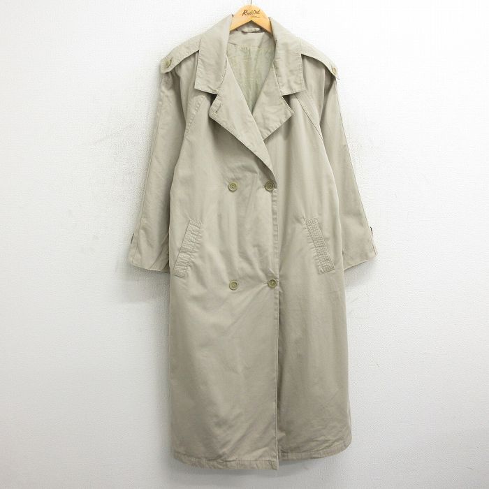 【商品番号】 lou24011197 【商品名】 古着 長袖 トレンチ コート レディース 90年代 90s ラグラン ロング丈 ベージュ 【表記サイズ】 L 【実寸サイズ】 着丈（肩から裾）119c