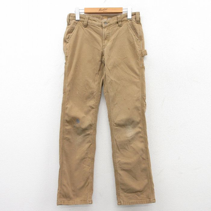 【商品番号】 lpa25030877 【商品名】 古着 カーハート ペインター パンツ レディース ダック地 ベージュ 【表記サイズ】 2 REGULAR 【実寸サイズ】 ウエスト（腰まわり）78cm