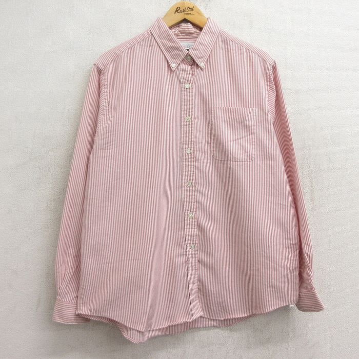 【商品番号】 lsh24090946 【商品名】 古着 ランズエンド 長袖 シャツ レディース 90年代 90s 大きいサイズ ボタンダウン 赤他 ストライプ 【表記サイズ】 WOMENS 18 【実