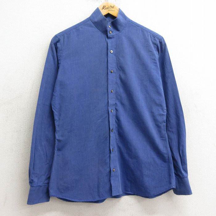 【商品番号】 lsh24103245 【商品名】 古着 長袖 シャツ レディース 90年代 90s コットン スタンドカラー USA製 紺 【表記サイズ】 38 【実寸サイズ】 着丈（肩から裾）67c