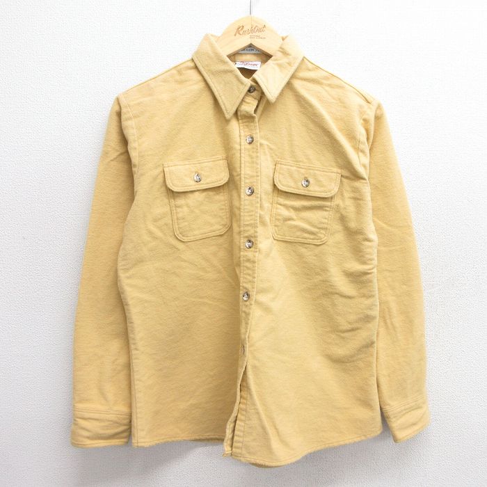 【商品番号】 lsh25030572 【商品名】 古着 長袖 ヘビー フランネル シャツ レディース 90年代 90s コットン USA製 黄 【表記サイズ】 13/14 【実寸サイズ】 着丈（肩から