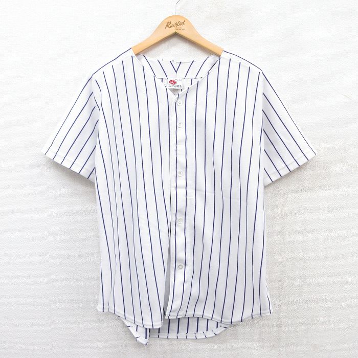 【商品番号】 lsh25042377 【商品名】 古着 ローリングス 半袖 ベースボール シャツ レディース 90年代 90s ラグラン USA製 白他 ストライプ 【表記サイズ】 LADIES XL