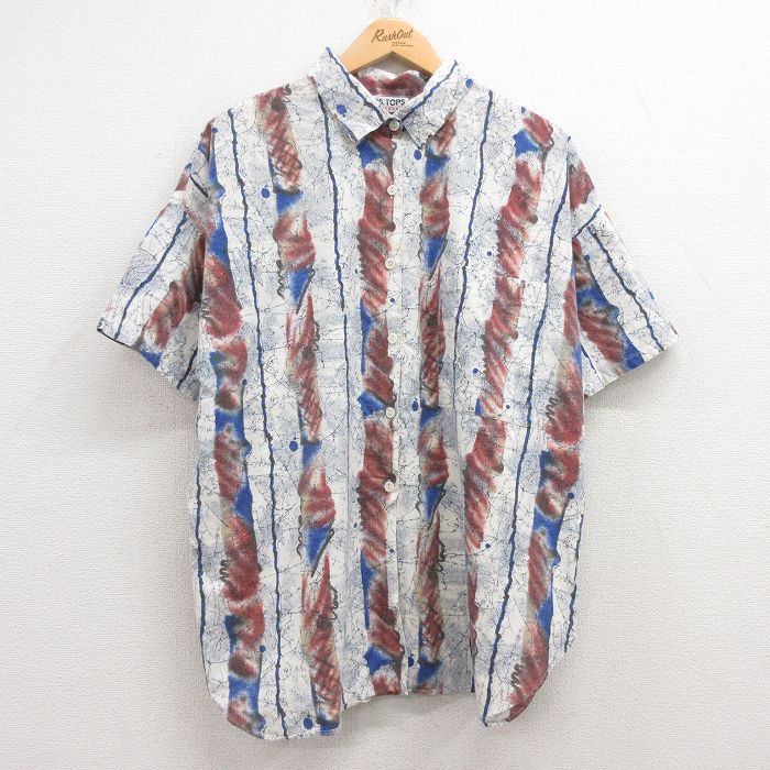 【商品番号】 lsh25060665 【商品名】 古着 半袖 シャツ レディース 00年代 00s 大きいサイズ 白他 【表記サイズ】 なし 【実寸サイズ】 着丈（肩から裾）71cm 着幅（脇から脇）