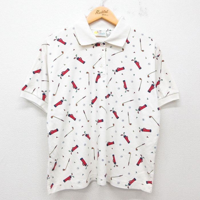 【商品番号】 lsh25062492 【商品名】 古着 半袖 ポロ シャツ レディース 00年代 00s ゴルフ 白他 【表記サイズ】 XL 【実寸サイズ】 着丈（肩から裾）59cm 着幅（脇から脇）