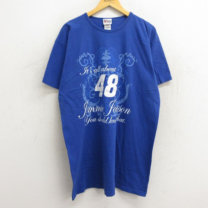 【商品番号】 lts23061059 【商品名】 古着 半袖 ビンテージ Tシャツ ワンピース レディース 00年代 00s NASCAR ジミージョンソン 48 ロング丈 コットン クルーネック 青