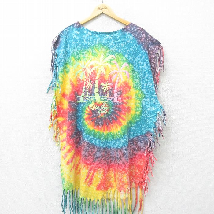 【商品番号】 lts24061157 【商品名】 古着 半袖 ビンテージ Tシャツ ワンピース レディース 90年代 90s ヤシの木 フリンジ 大きいサイズ ロング丈 クルーネック コットン USA