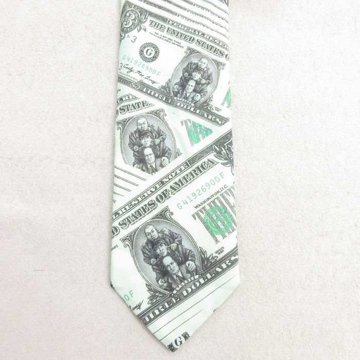 【商品番号】 nec23062789 【商品名】 中古 ネクタイ 90年代 90s スリーストゥージズ 三ばか大将 USA製 薄緑【spe】 【実寸サイズ】 総丈140cm 幅（大剣先）9cm 【素材