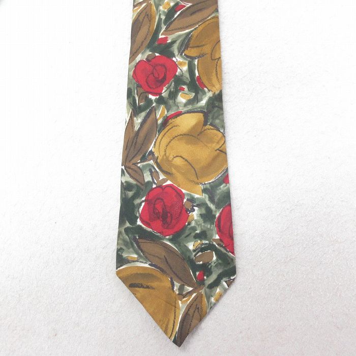 【商品番号】 nec24101714 【商品名】 中古 ネクタイ 90年代 90s 花柄 USA製 緑 【実寸サイズ】 総丈146cm 幅（大剣先）9cm 【素材】 ポリエステル100％ 【程度】 A