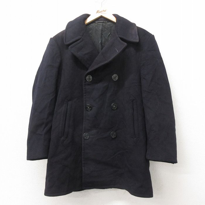 【商品番号】 ormi25011818 【商品名】 M & starf;古着 長袖 ビンテージ ミリタリー ピーコート メンズ 70年代 70s ロング丈 ウール USA製 黒 ポケット内側コ