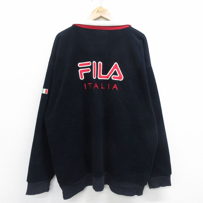 【商品番号】 oudw23121419 【商品名】 XL & starf;古着 フィラ FILA 長袖 ハーフジップ フリース ジャケット メンズ 90年代 90s ビッグロゴ イタリア 刺繍