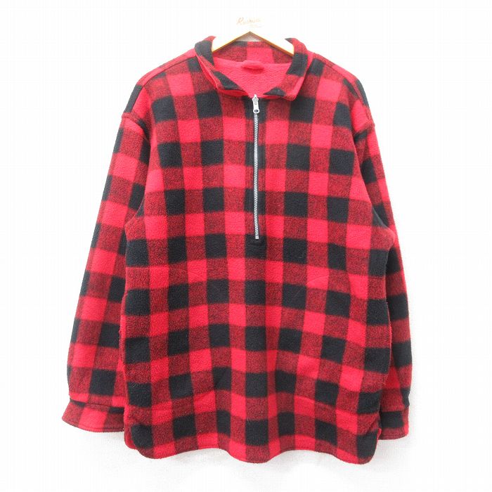 【商品番号】 oudw24122279 【商品名】 L & starf;古着 マルボロ 長袖 ハーフジップ フリース ジャケット メンズ 90年代 90s リバーシブル 赤他 バッファロー チ