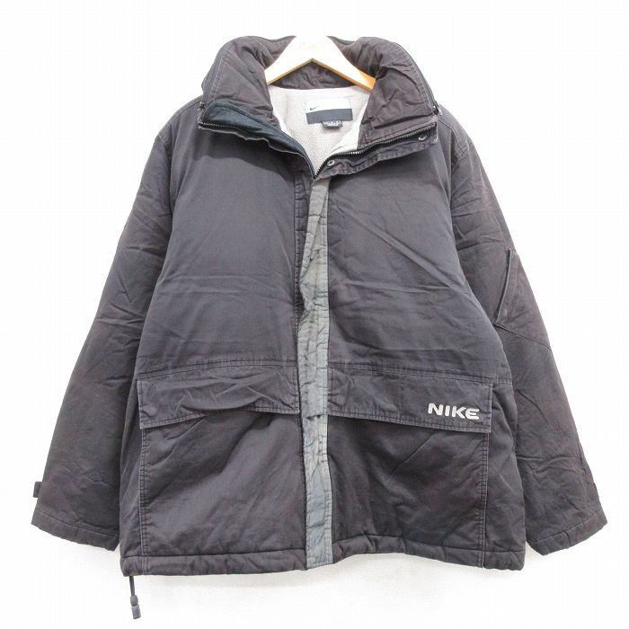【商品番号】 oudw25010275 【商品名】 XL & starf;古着 ナイキ NIKE 長袖 ダウン ジャケット メンズ ワンポイントロゴ リフレクター 大きいサイズ コットン 黒他