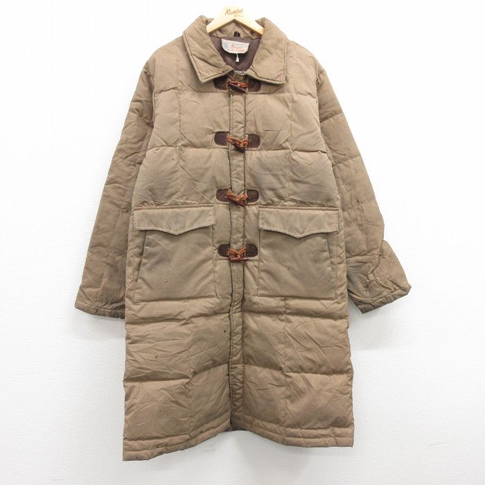 【商品番号】 oudw25010279 【商品名】 L & starf;古着 長袖 キルティング ダウン ダッフル コート メンズ 70年代 70s ロング丈 茶 内側キルティング 【メンズ参