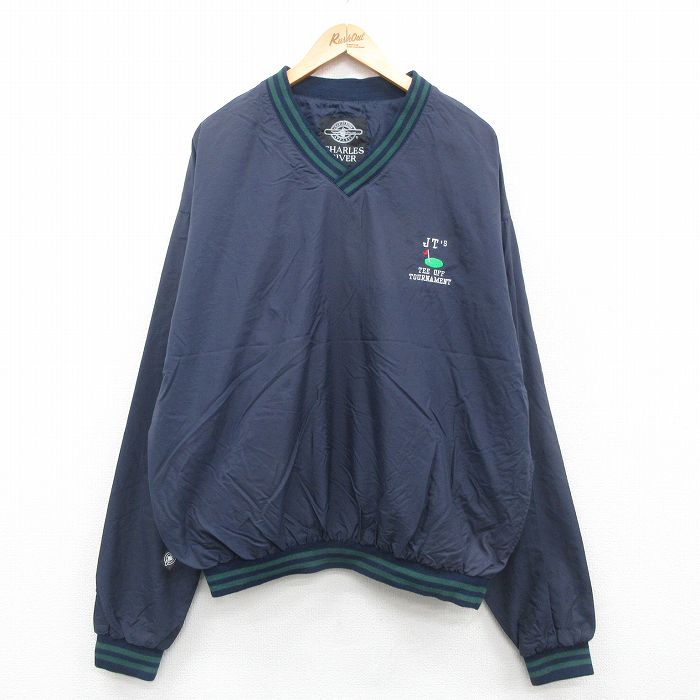 【商品番号】 ouny24082552 【商品名】 XL & starf;古着 長袖 ナイロン ジャケット メンズ 00年代 00s ゴルフ 大きいサイズ Vネック 紺他 【メンズ参考サイズ】