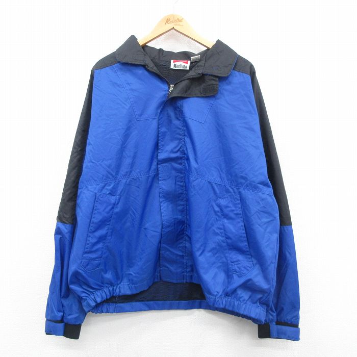 【商品番号】 ouny24090256 【商品名】 XL & starf;古着 マルボロ 長袖 ナイロン ジャケット メンズ 90年代 90s ツートンカラー 大きいサイズ 青他 内側メッシュ