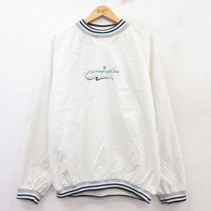 【商品番号】 ouny25012282 【商品名】 L & starf;古着 長袖 ナイロン ジャケット メンズ 90年代 90s Seas 刺繍 クルーネック USA製 白他 【メンズ参考サ