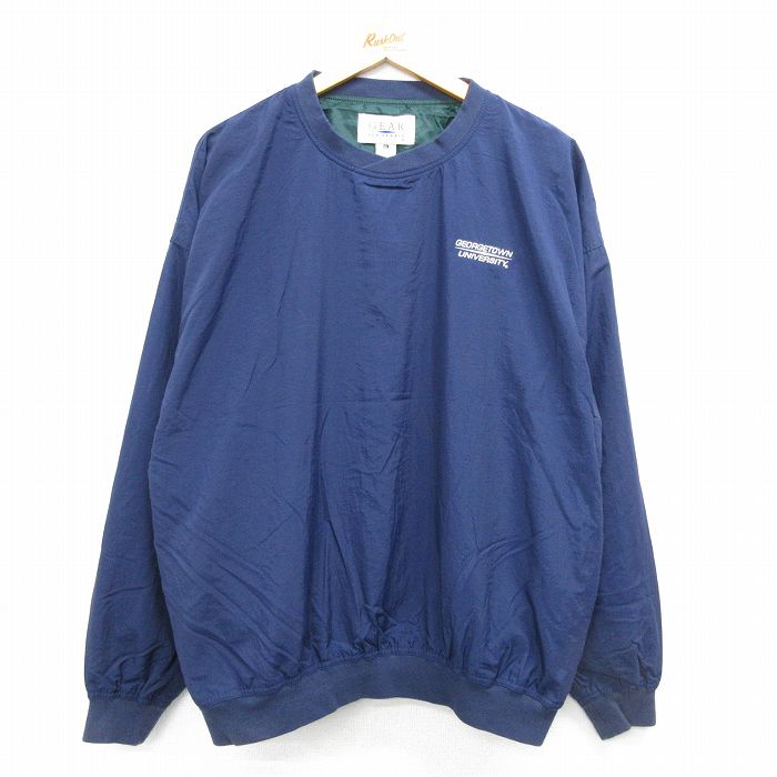【商品番号】 ouny25020366 【商品名】 XL & starf;古着 長袖 ナイロン ジャケット メンズ 00年代 00s ジョージタウン 大学 大きいサイズ クルーネック 紺 【メ