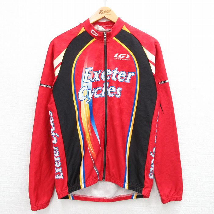 古着 長袖 サイクリング シャツ メンズ 90年代 90s Exeter Cycles 星 USA製 赤他 レッド Mサイズ 中古 アウター 中古 古着