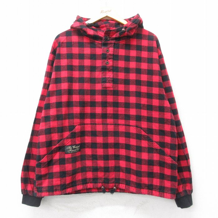 【商品番号】 our25030488 【商品名】 XL & starf;古着 長袖 ジャケット パーカー メンズ 手織り コットン ヘンリーネック USA製 赤他 チェック 【メンズ参考サイズ